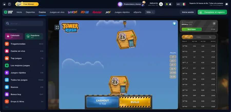 Construyendo la torre en Lucky Star Tower Rush para ganar premios