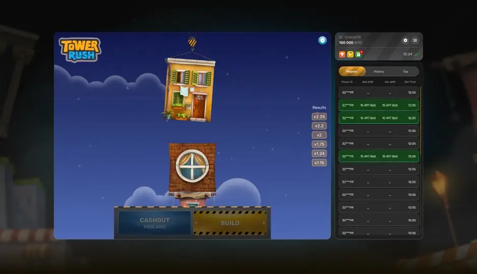Tower Rush como jugar: explicación paso a paso para construir la torre y retirar las ganancias a tiempo.